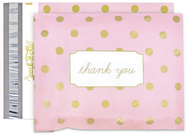 Pack It Chic - 10X13 (100 Pack) Pink Polka Dot - Thank You Poly Mailer Envelope Plastic Custom Mailing & Shipping Bags - Self Seal - Image 1